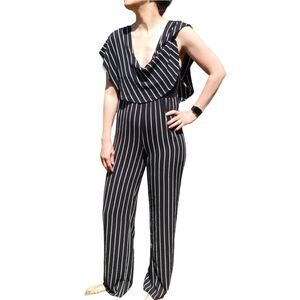 Mind Code Jumpsuit Wide Leg Navy Blue and White Stripes Size Medium